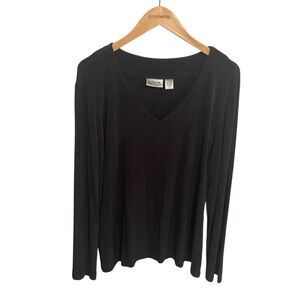 Chico's Travelers Vintage Washed Black Slinky V Neck Long Sleeve Top Size 3/XL